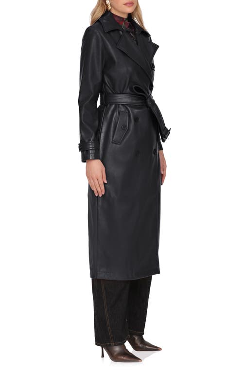 Avec Les Filles Double Breasted Faux Leather Trench Coat In Black