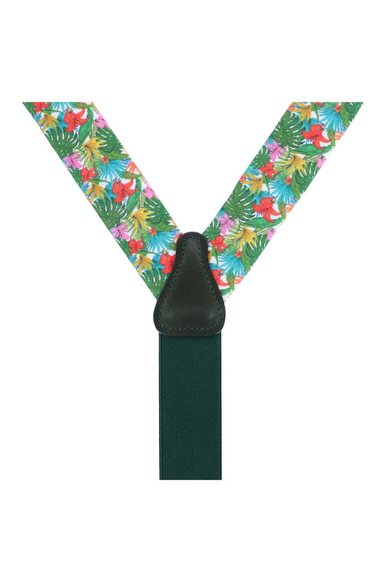 Trafalgar Tropical Hawaiian Getaway Linen Button End Suspenders, Alternate, color, Multiple