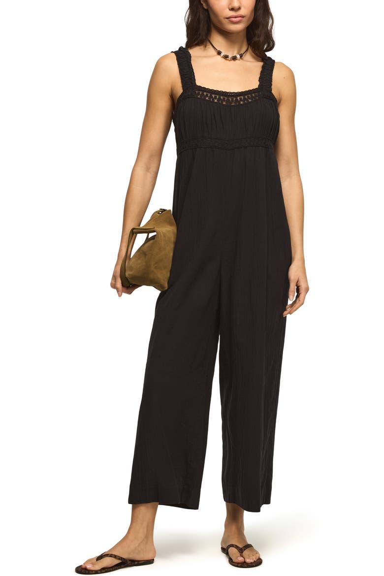Lace Yoke Jumpsuit, Alternate, color, CAVIAR