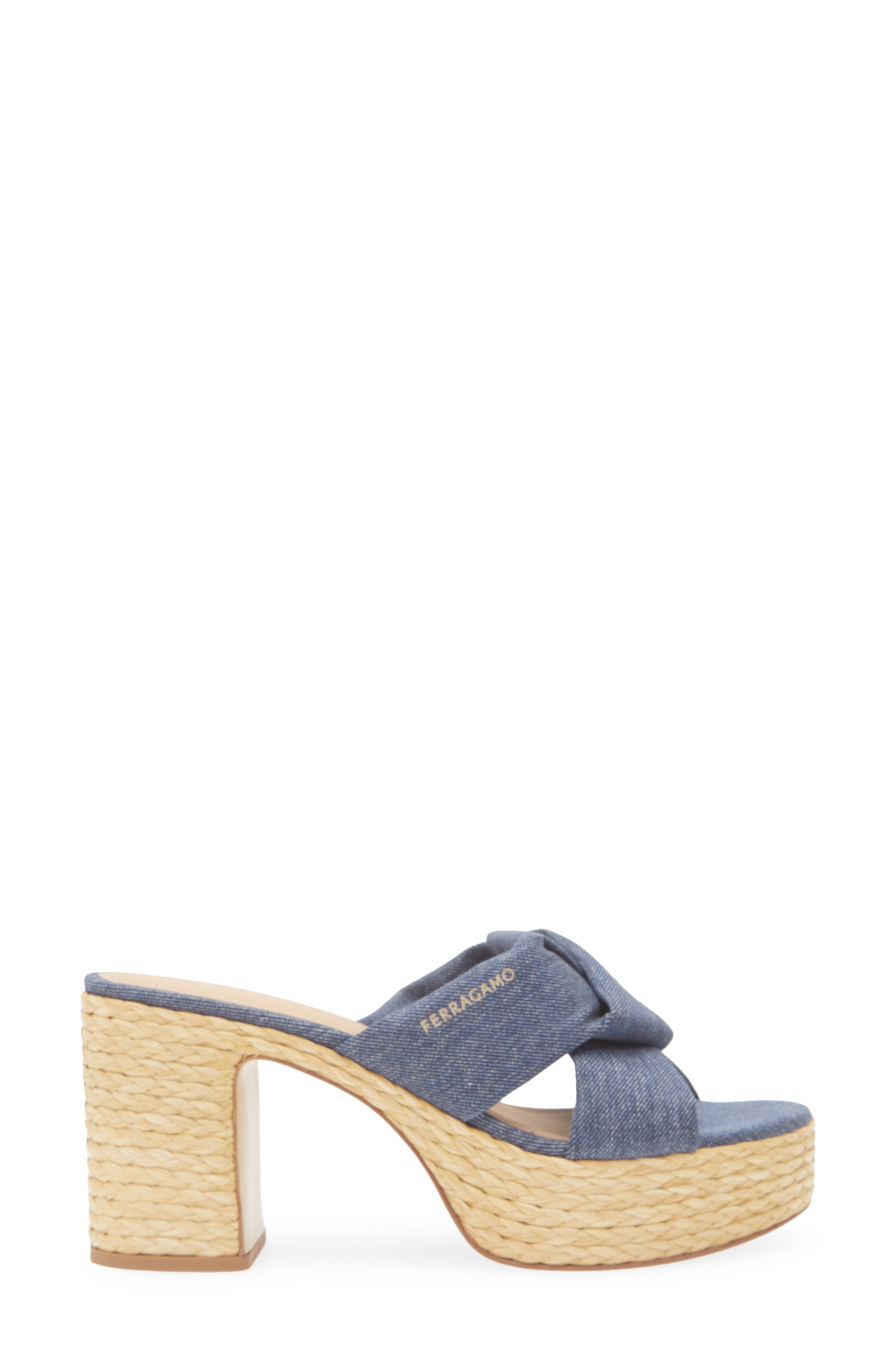 FERRAGAMO Douglas Platform Slide Sandal, Alternate, color, Denim