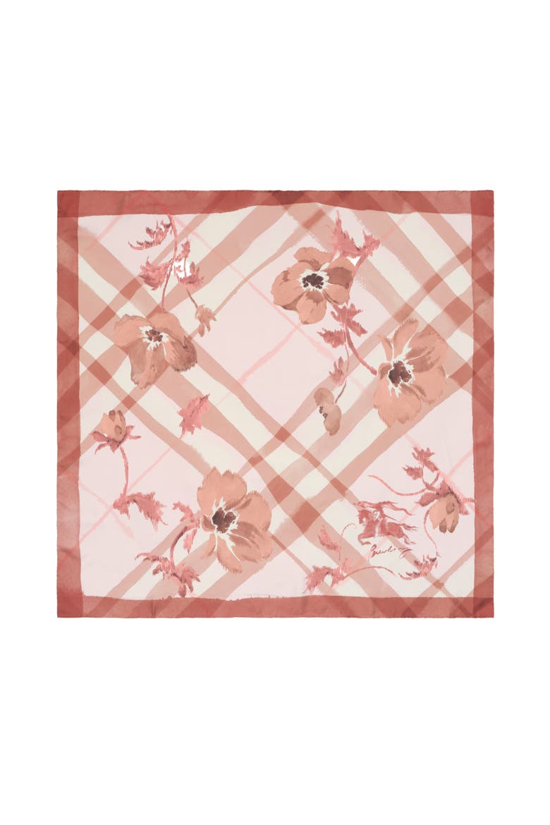 Watercolour Check Silk Scarf, Main, color, Quartz pink
