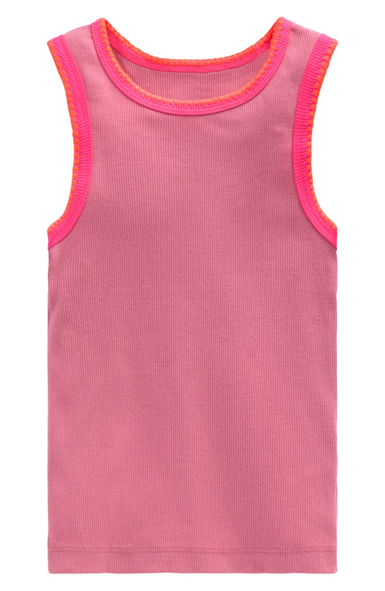 Mini Boden Kids' Contrast Trim Rib Tank, Main, color, Pink