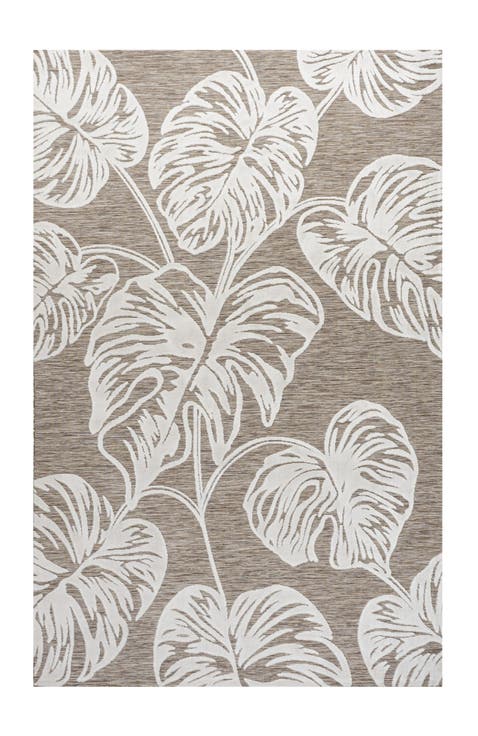 Tobago High-Low Two-Tone Monstera Leaf Indoor/Outdoor Area Rug