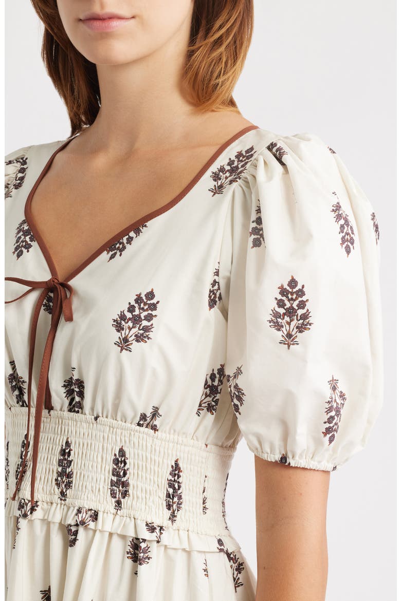 Smocked Puff Sleeve Maxi Dress, Alternate, color, CREAM MULTI
