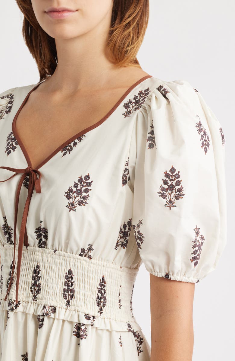 MOON RIVER Smocked Puff Sleeve Maxi Dress, Alternate, color, Cream Multi