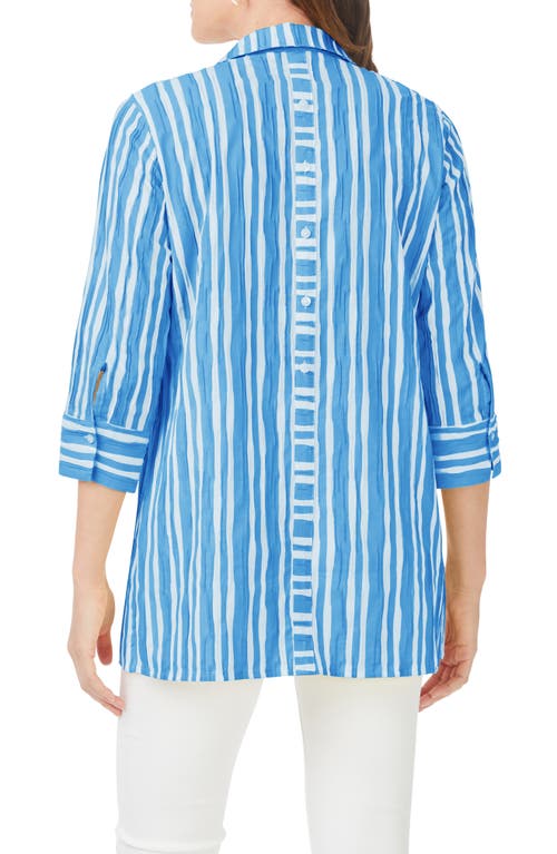 Foxcroft Pamela Crinkle Beach Stripe Blouse In Blue