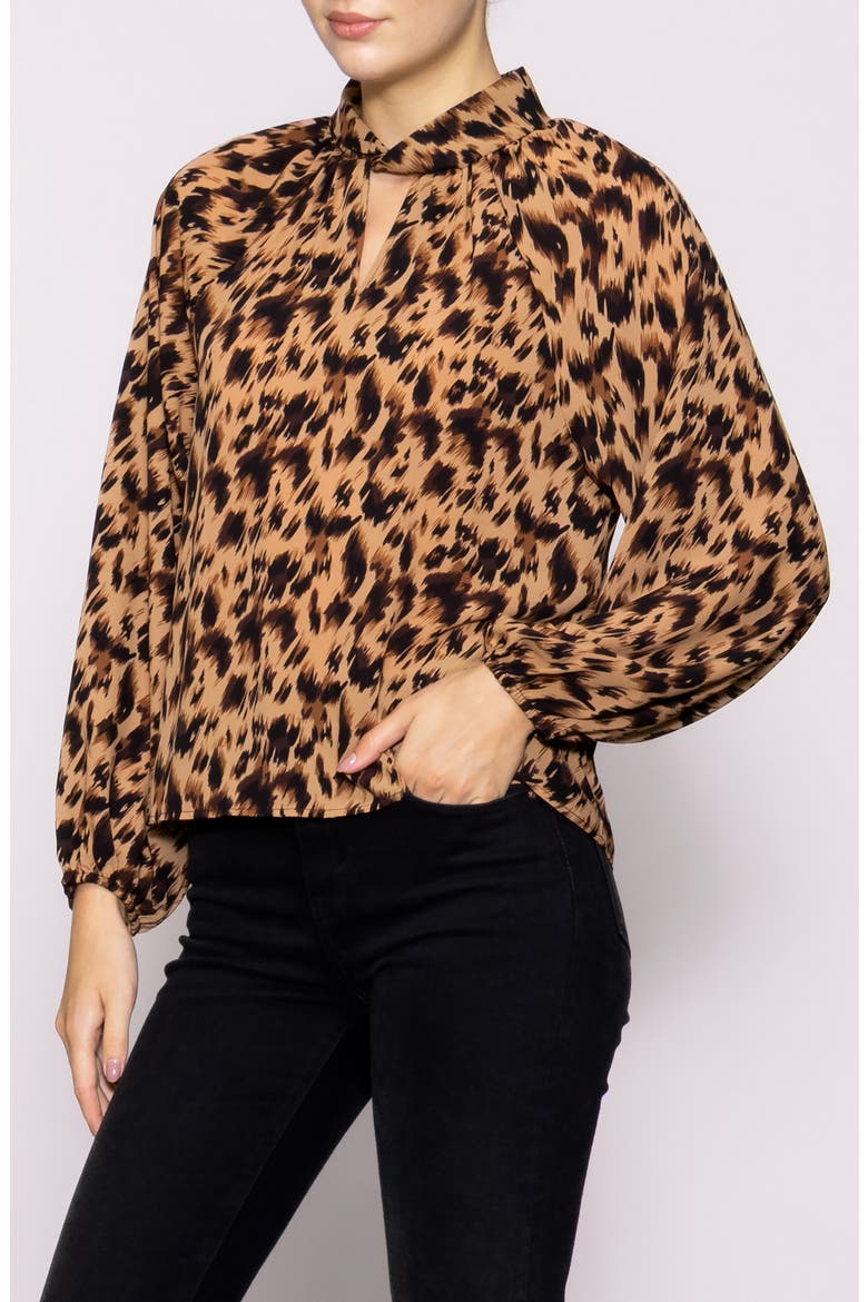 Twist Neck Long Sleeve Top, Alternate, color, TAUPE ANIMAL