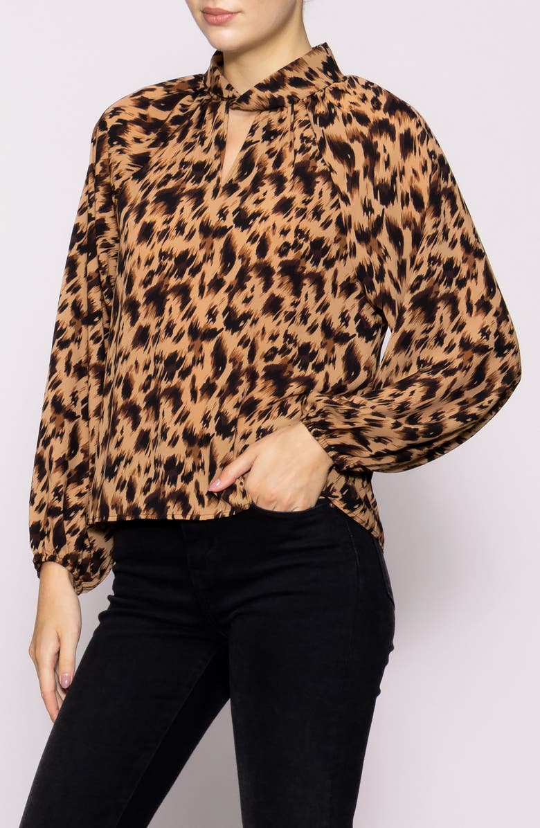 MELLODAY Twist Neck Long Sleeve Top, Alternate, color, Taupe Animal