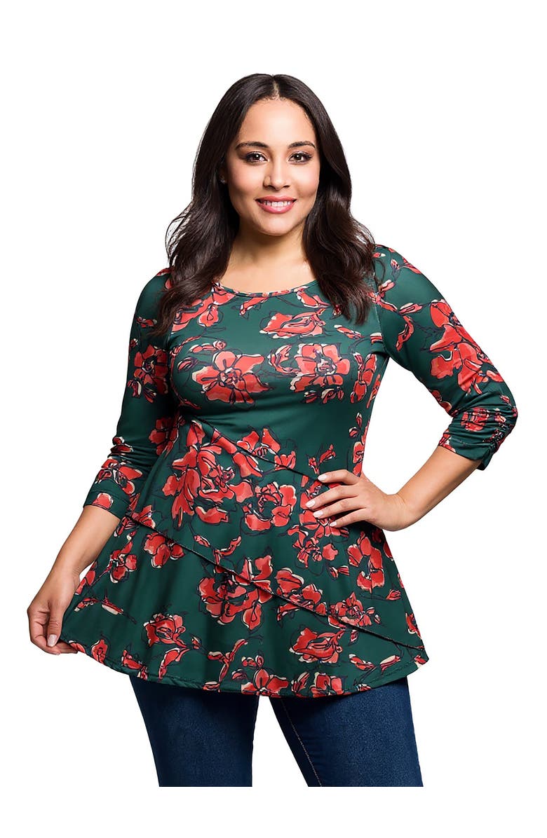 24seven Comfort Apparel Curvy Essential Three Quarter Sleeve Tunic Top, Alternate, color, Orange Multi