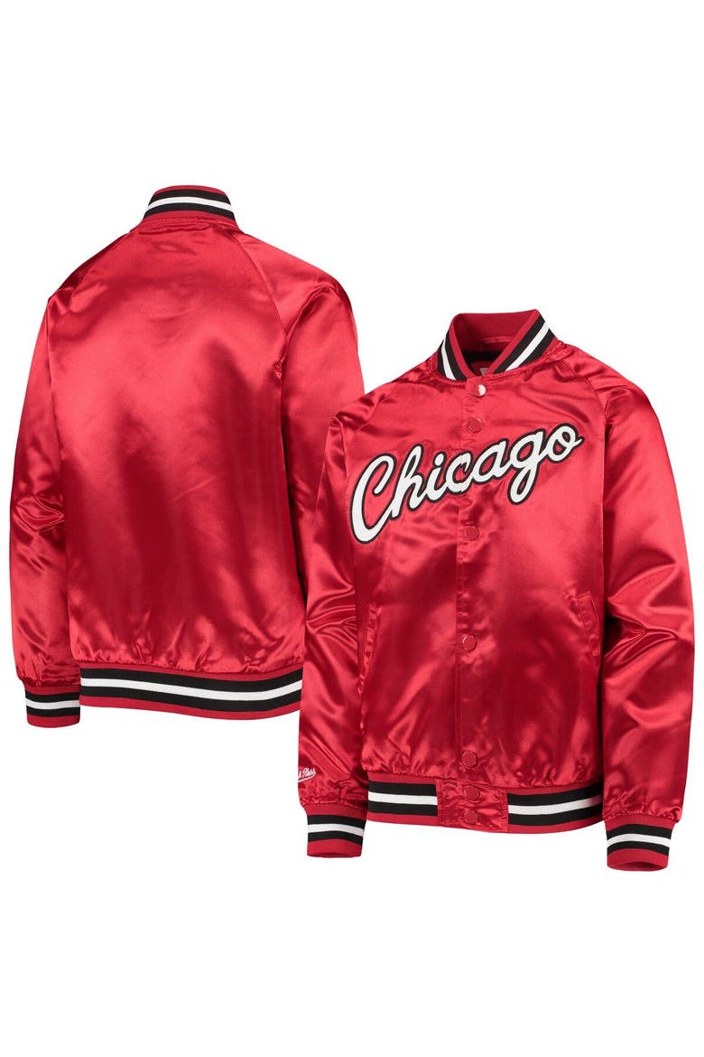 Youth Mitchell & Ness Red Chicago Bulls Hardwood Classics Satin Raglan Full-Snap Jacket, Alternate, color, RED