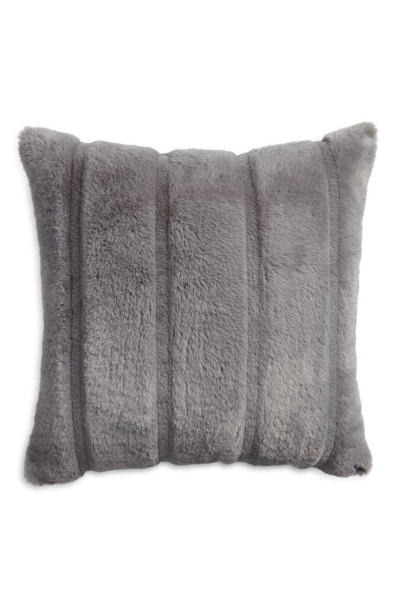 Nordstrom Jacquard Stripe Faux Fur Accent Pillow, Alternate, color,