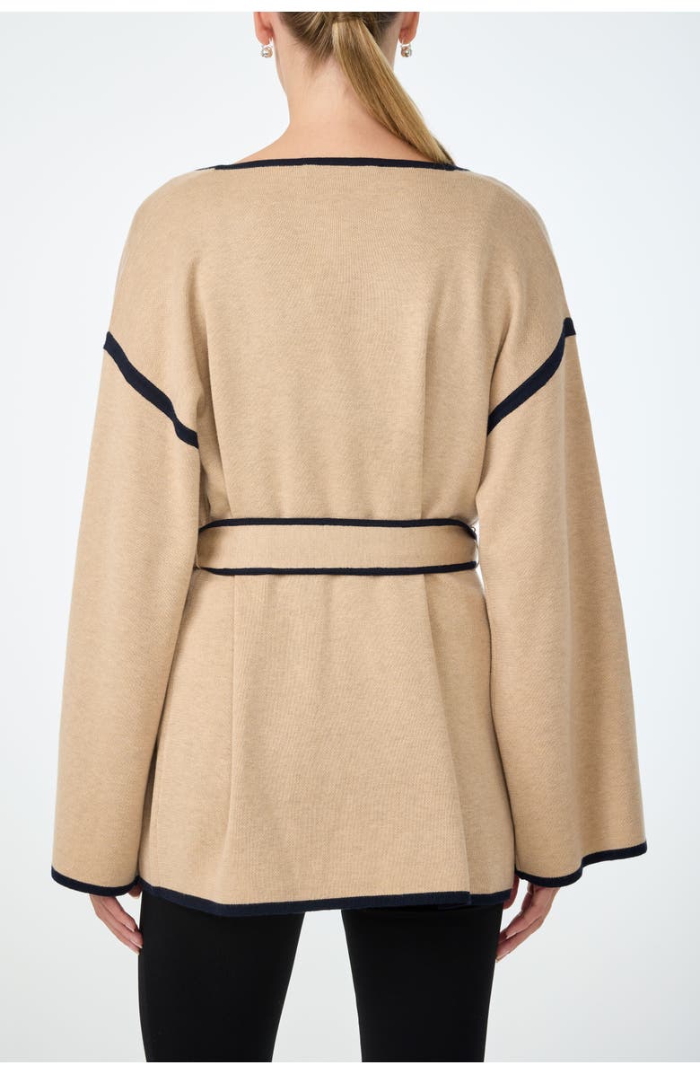 Trina Turk Wright Belted Flare Sleeve Cardigan, Alternate, color, Camel/Indigo