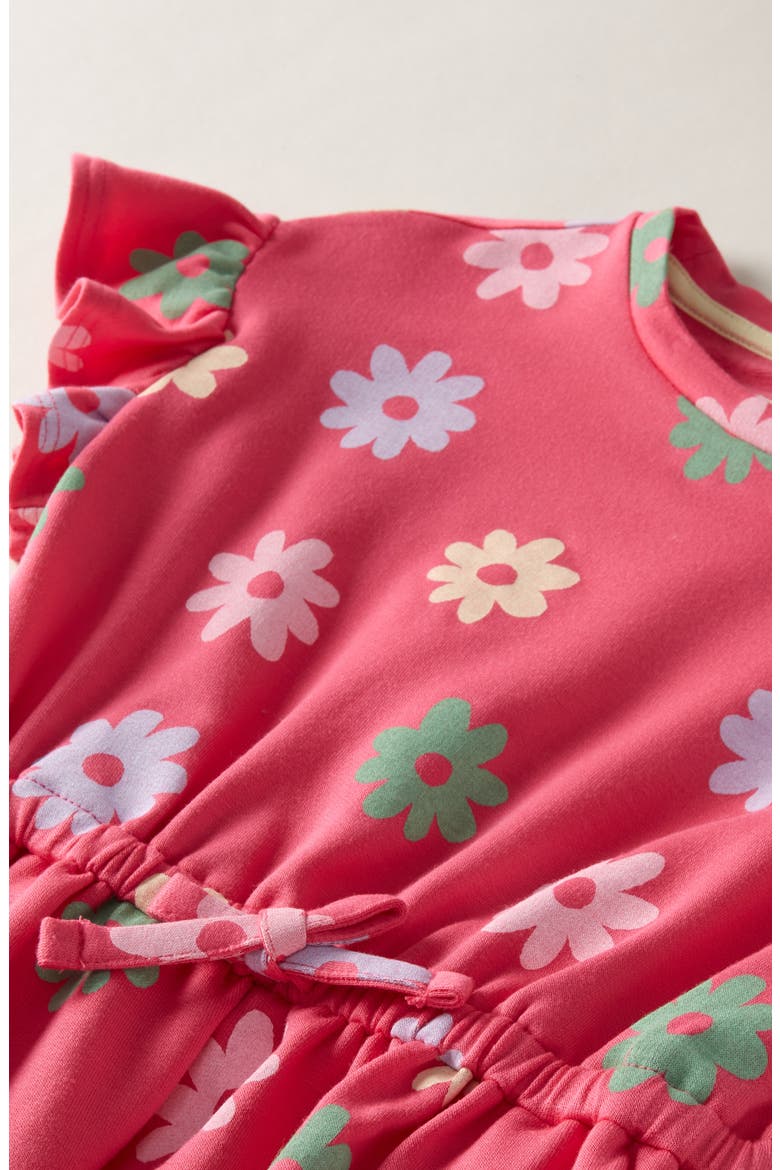 Kids' Print Flutter Sleeve Fleece Dress, Alternate, color, PINK FLAMBE RAINBOW DAISY