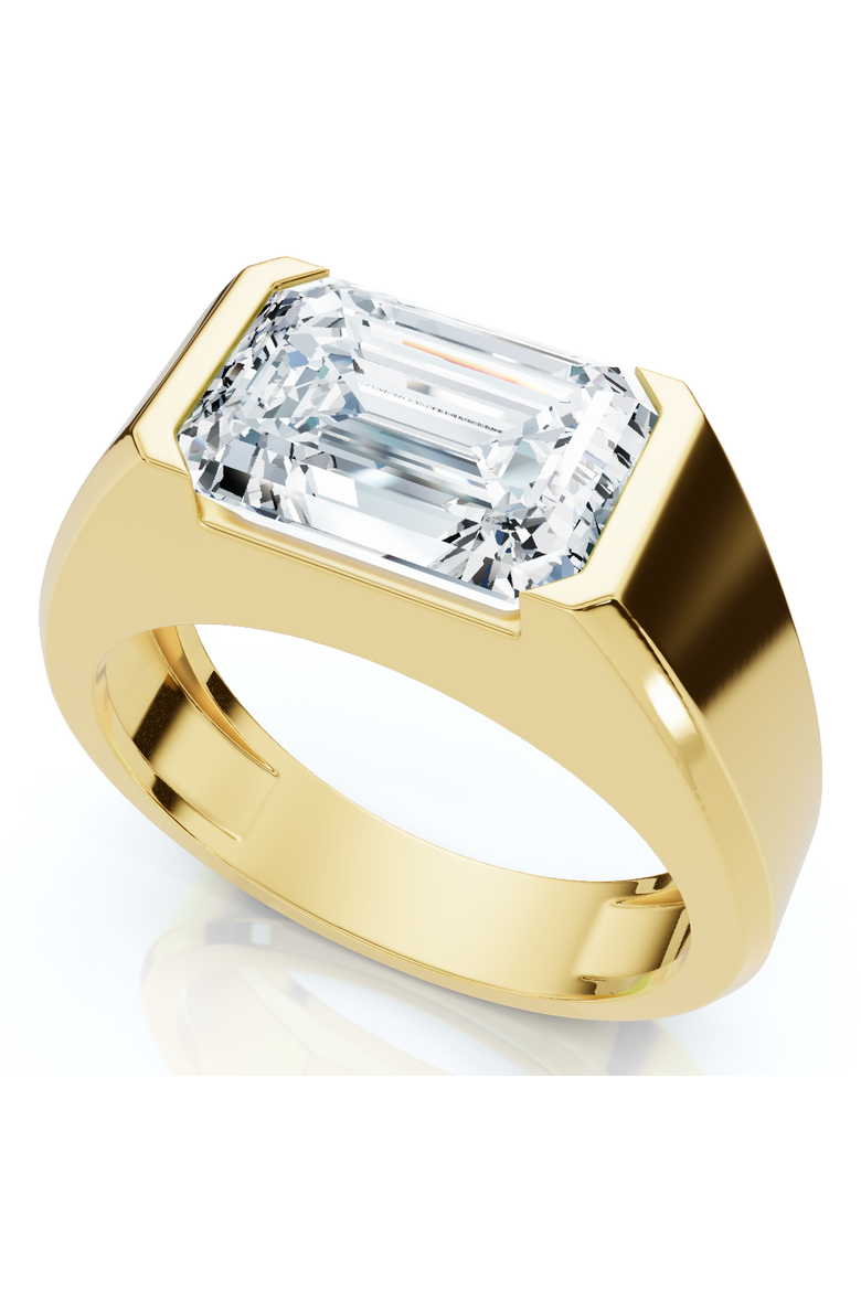 Certified 3Ct Men's Emerald Cut Half Bezel Diamond Ring 14k Gold or Pt Lab Grown, Main, color, 14k Yellow Gold