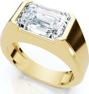 Bliss Diamond Certified 3Ct Men's Emerald Cut Half Bezel Diamond Ring 14k Gold or Pt Lab Grown