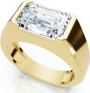 Bliss Diamond Certified 3Ct Men's Emerald Cut Half Bezel Diamond Ring 14k Gold or Pt Lab Grown