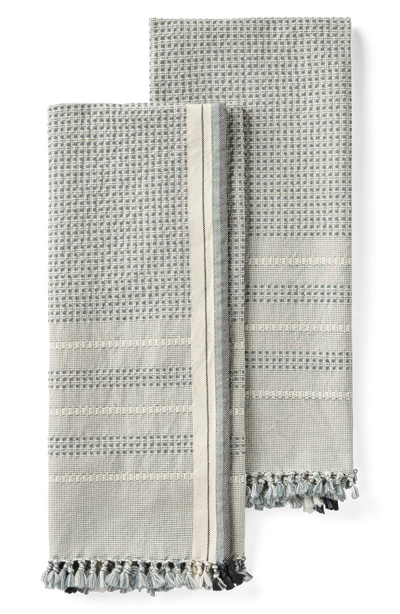 Coyuchi Bay Set of 2 Organic Cotton Hand Towels, Main, color, Gulf W/ Undyed