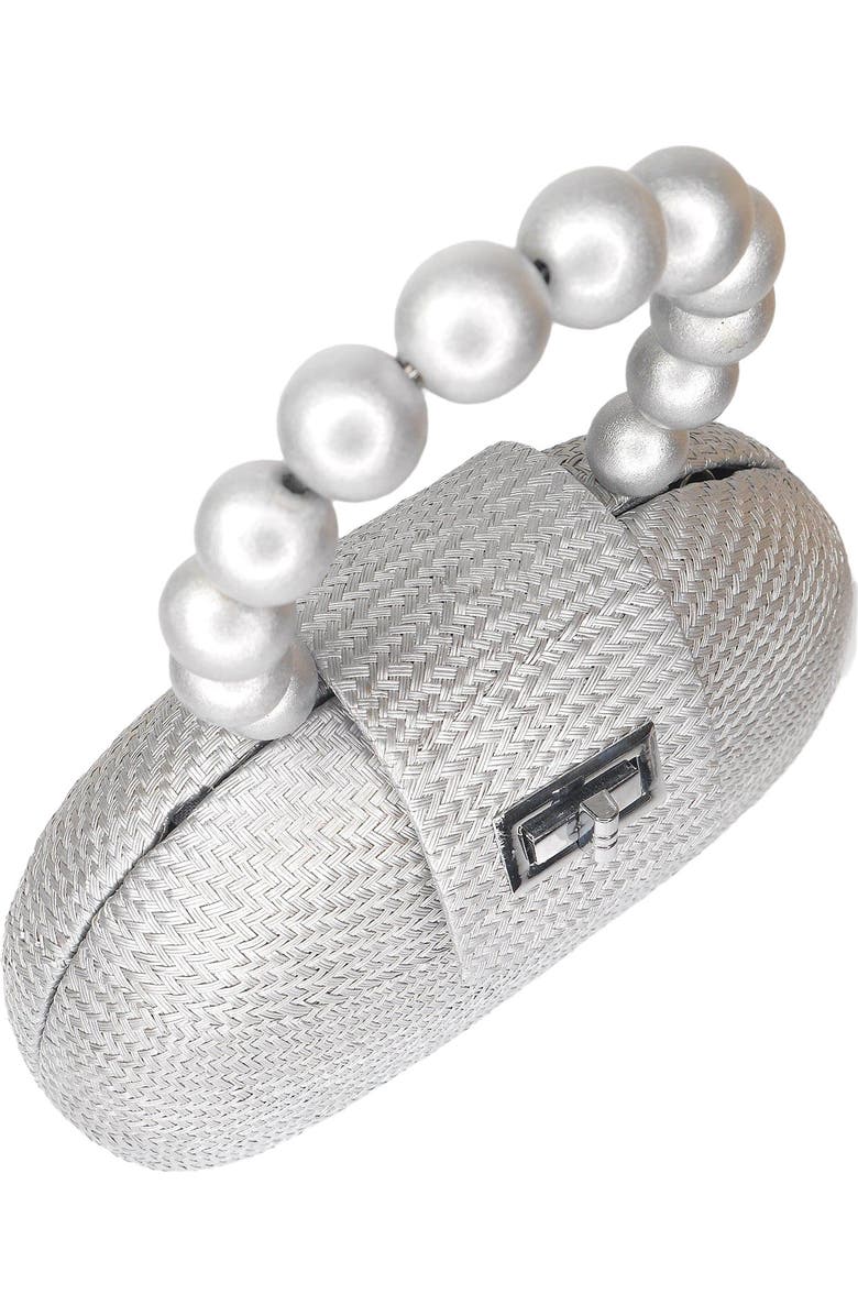 Soli & Sun THE ORLA Woven Straw & Wooden Bead Statement Clutch Bag, Alternate, color, Silver