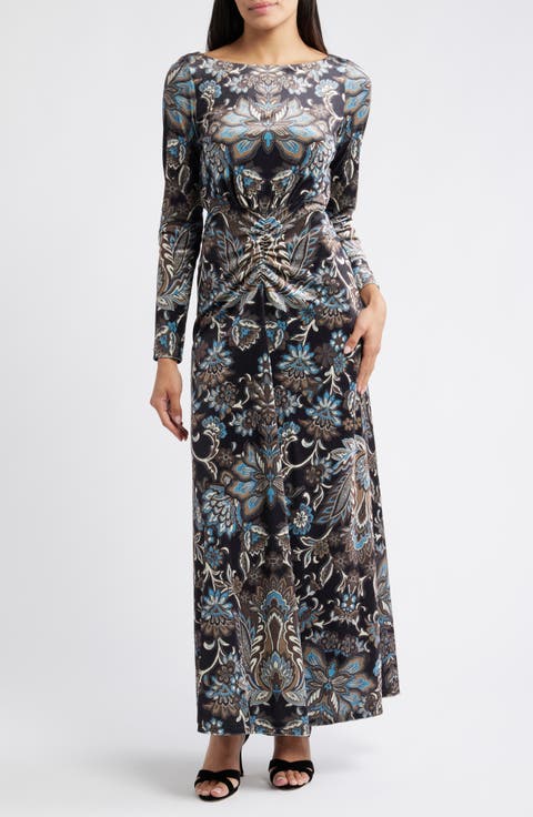 Paisley Floral Long Sleeve Gown