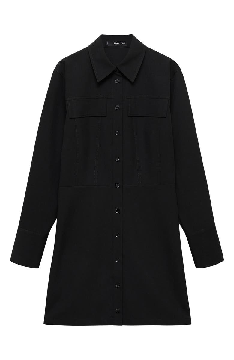 MANGO Long Sleeve Mini Shirtdress, Alternate, color, Black