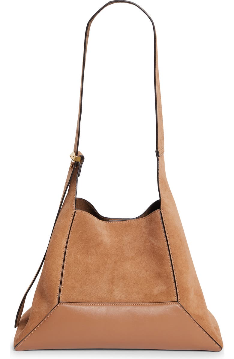 Jimmy Choo Medium Diamond Leather & Suede Hobo Bag, Alternate, color, Toffee/ Gold