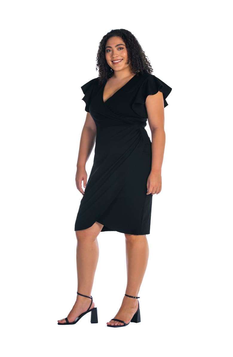 24seven Comfort Apparel V-Neck Ruffle Sleeve Knee Length Dress, Alternate, color, Black