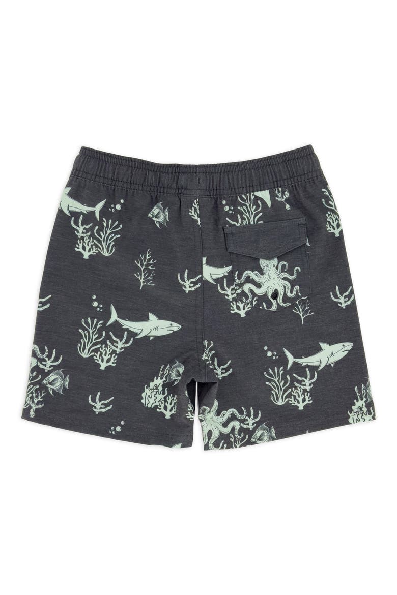 Kids' Classic Ocean Print Board Shorts, Alternate, color, BLACK SAND