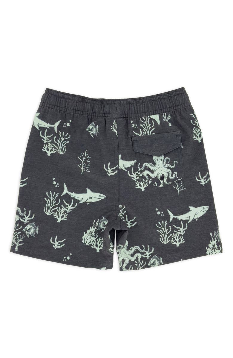 Feather 4 Arrow Kids' Classic Ocean Print Board Shorts, Alternate, color, Black Sand