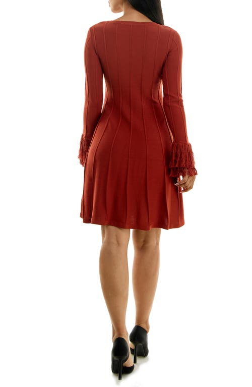 Nina Leonard Fringe Cuff Sweater Dress In Rust
