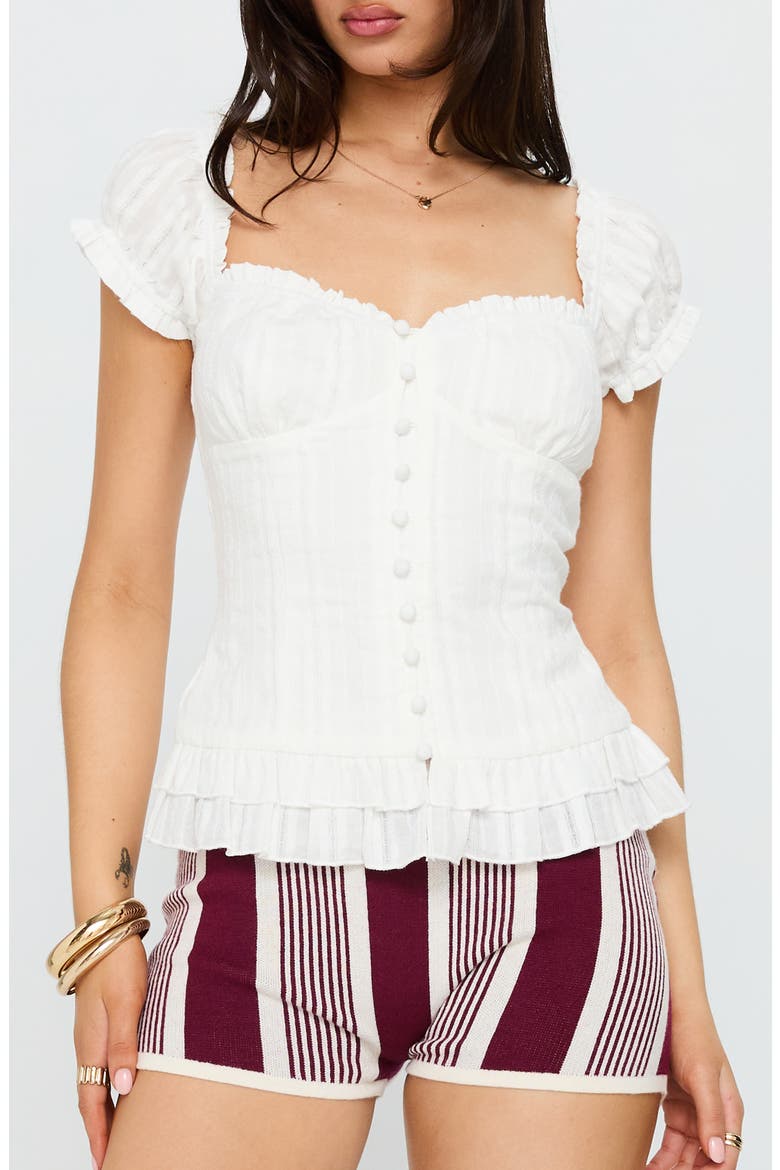 Suiter Frill Detail Puff Sleeve Top, Main, color, WHITE