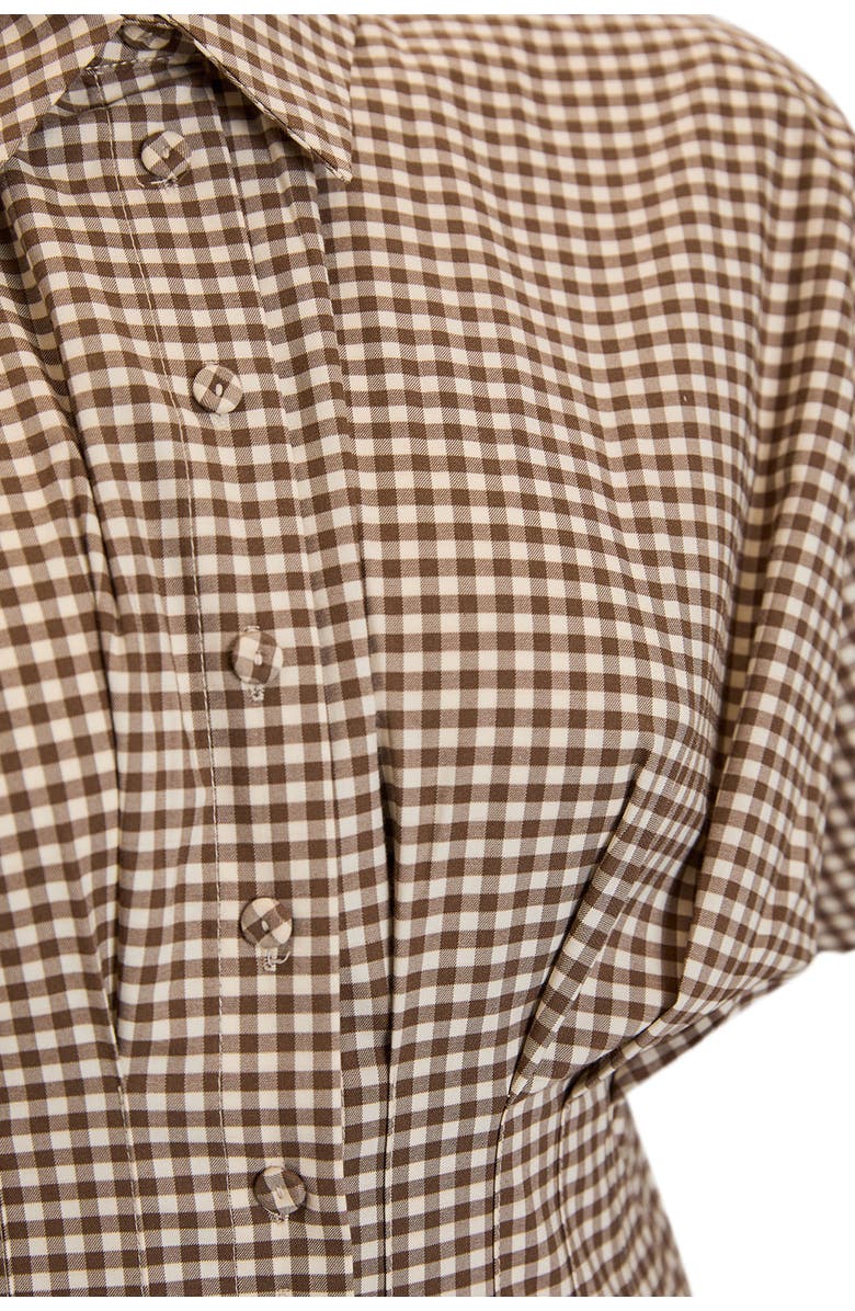 Exquise Tailored Defined Waist Check Print Shirt Dress, Alternate, color, Cream-Mink