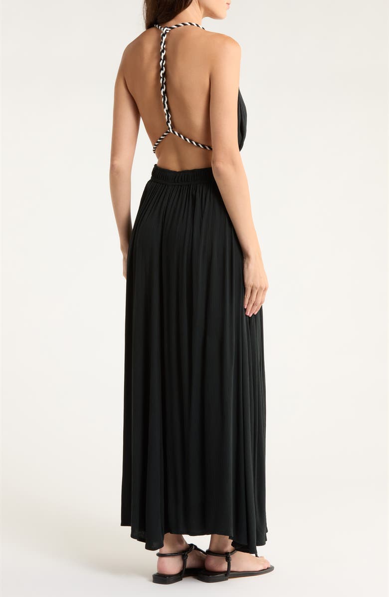 Elan Plunge Tie Belt Maxi Cover-Up Dress, Alternate, color, Black
