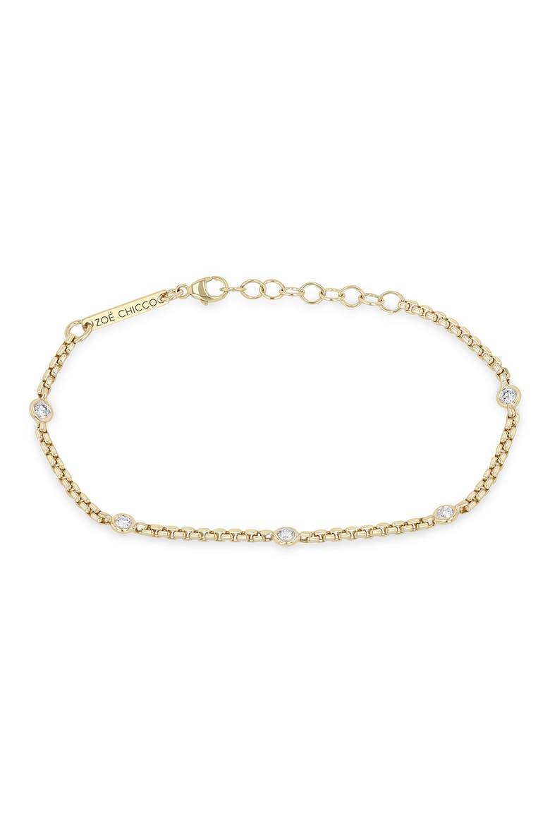 14K Gold Floating Diamond Small Box Chain Station Bracelet, Main, color, 14K YELLOW GOLD