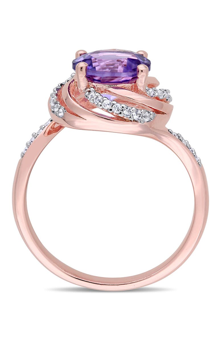DELMAR Rose Gold Plate Sterling Silver Amethyst, White Topaz & Diamond Swirl Halo Ring, Alternate, color, 