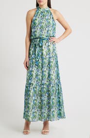 Julia Jordan Floral Mock Neck Tiered Maxi Dress