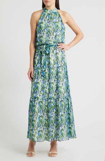 Floral Mock Neck Tiered Maxi Dress
