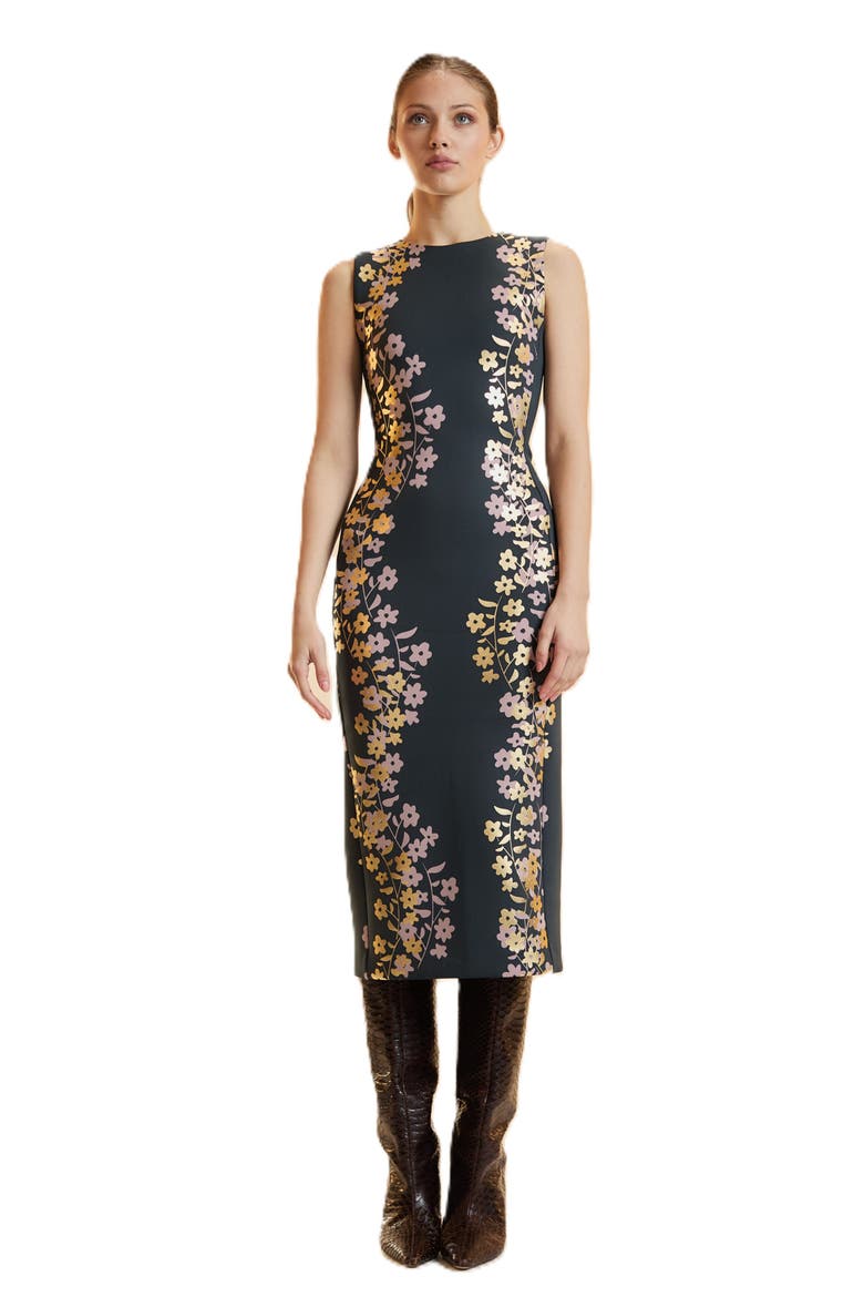Sleeveless Bonded Midi Dress, Alternate, color, Black/Gold