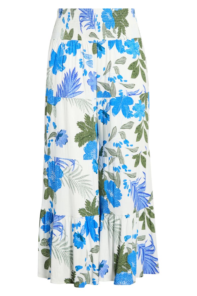 Zurie Floral Tovia Smocked Pants, Alternate, color, WHT-BLUE-GREEN