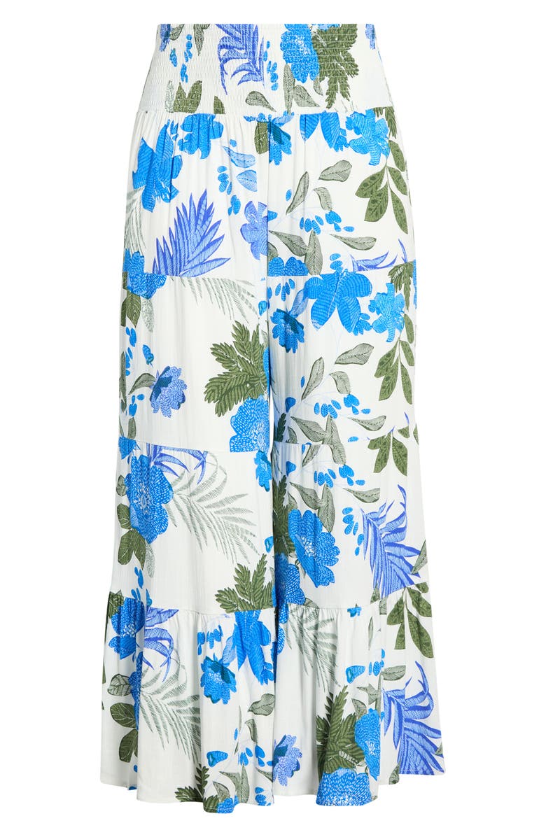 SUGARLIPS Zurie Floral Tovia Smocked Pants, Alternate, color, Wht-Blue-Green