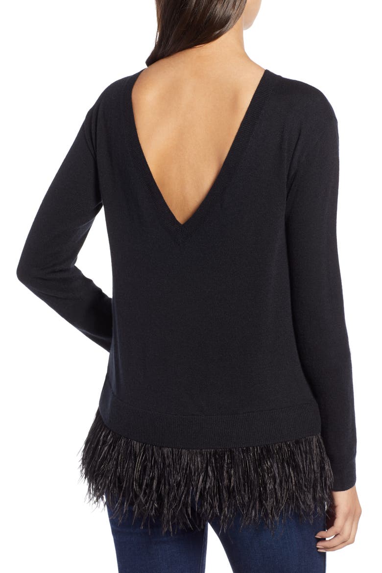 Feather Trim Sweater, Alternate, color, BLACK