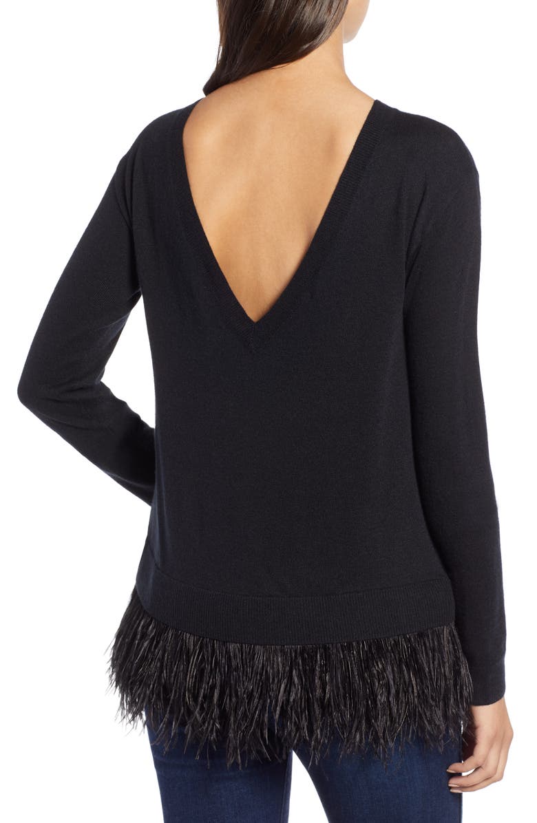 Chelsea28 Feather Trim Sweater, Alternate, color,