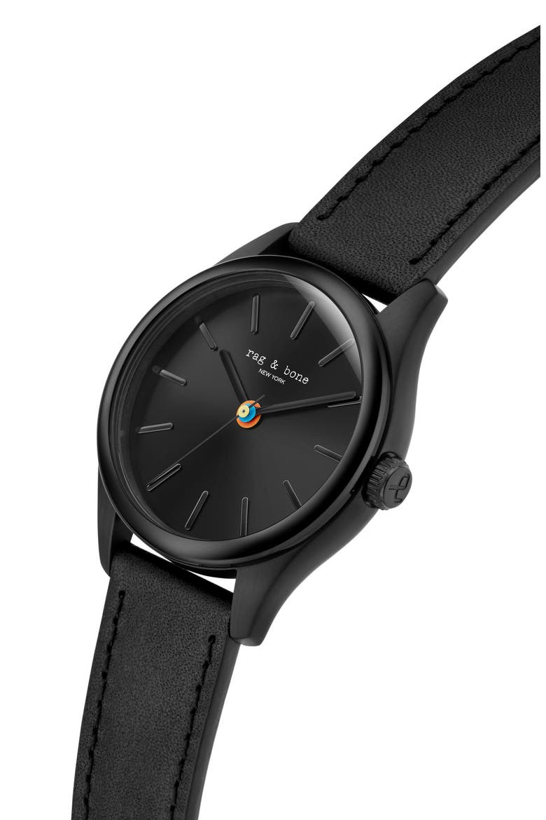 Dean Leather Strap Watch, 38mm, Alternate, color, BLACK