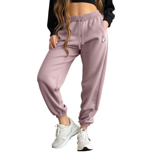 Dalix Womens Heartly Ghost Embroidered Fleece Sweatpants In Blush