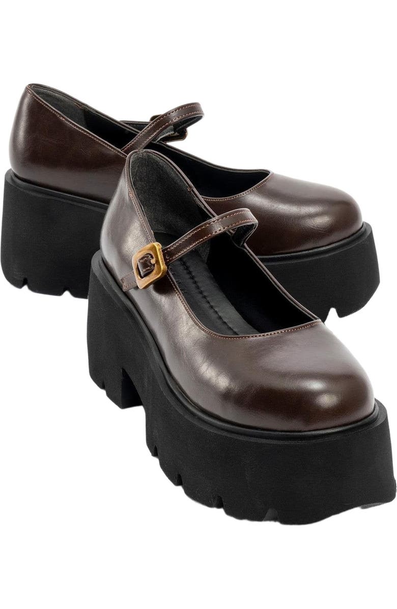 Prologue Shoes Linley Platform Mary Jane Shoes, Main, color, Brown Faux Leather