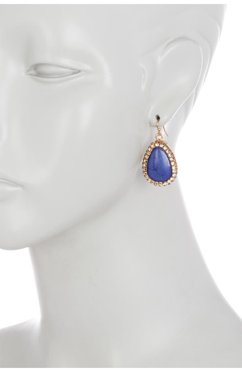 OLIVIA WELLES Alia Double Halo Set Simulated Stone Drop Earrings, Alternate, color, Gold / Blue