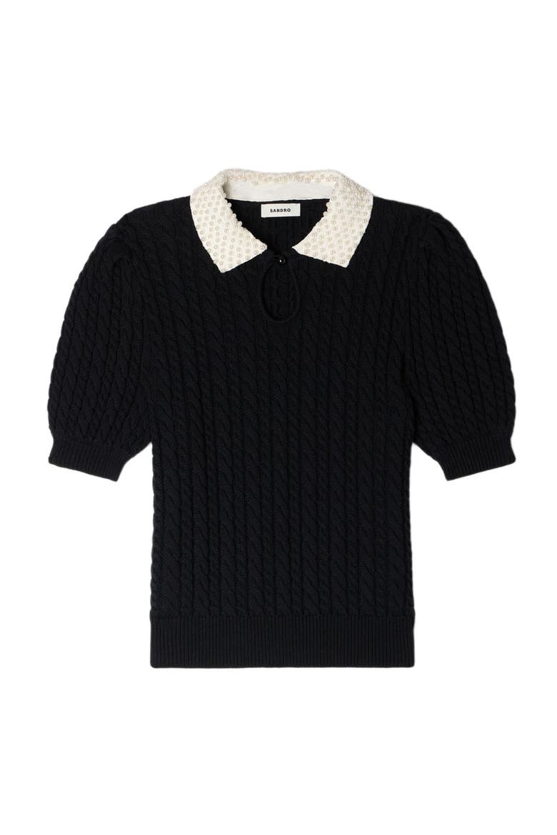 Detachable collar cable knit sweater, Alternate, color, Black