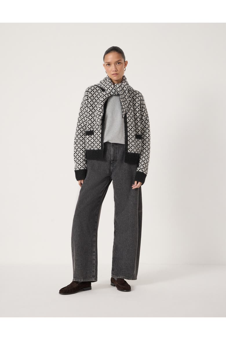 Jacquard Wool Edge To Edge Cardigan, Alternate, color, Black