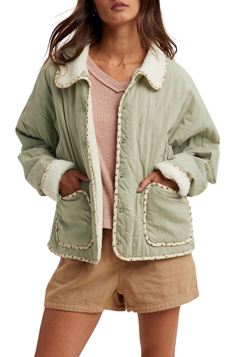 WISHLIST Floral Faux Shearling Jacket, Main, color, Olive/ Cream