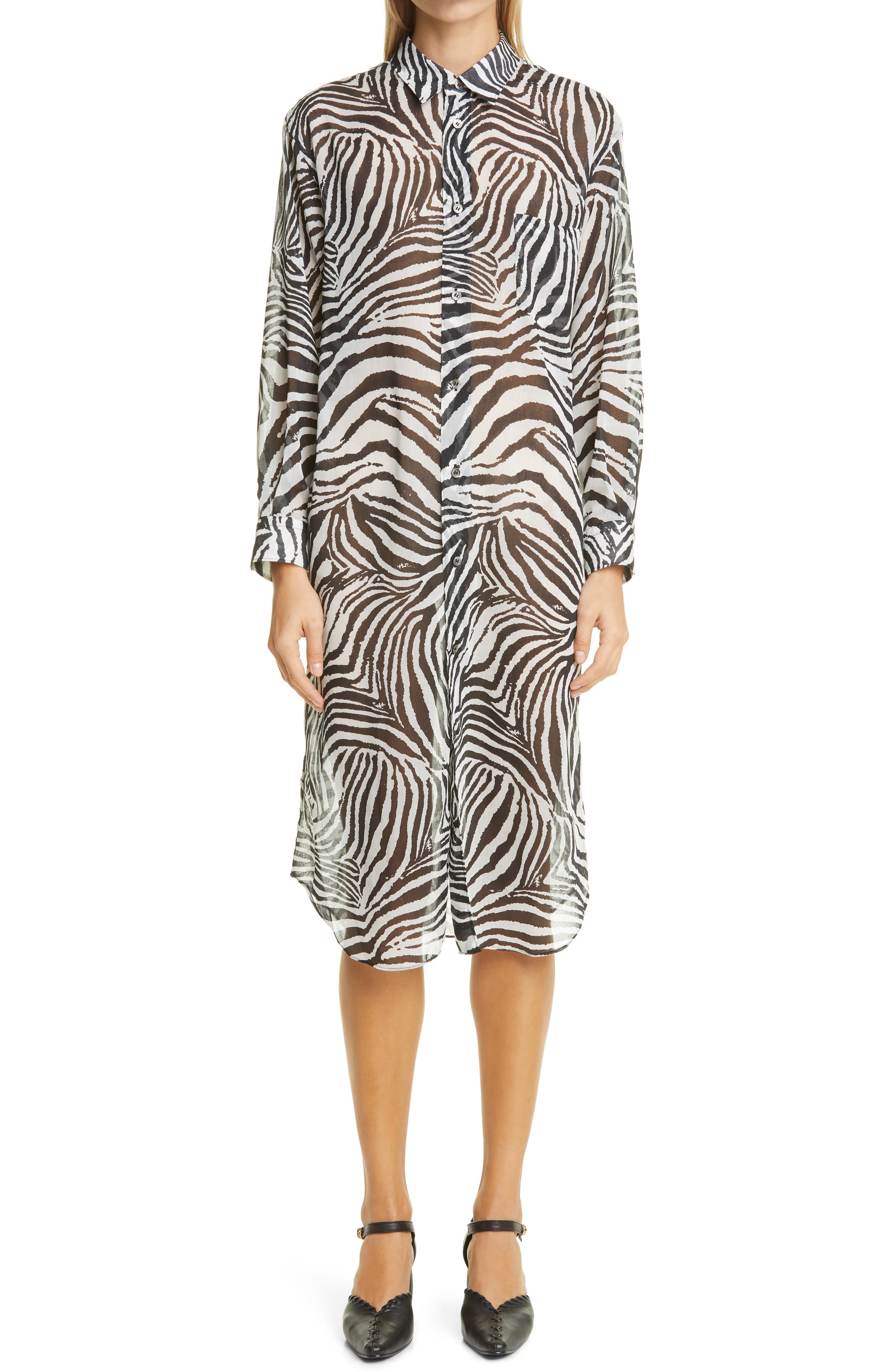 Junya Watanabe Zebra Print Long Sleeve Shirtdress (Women) | Nordstrom