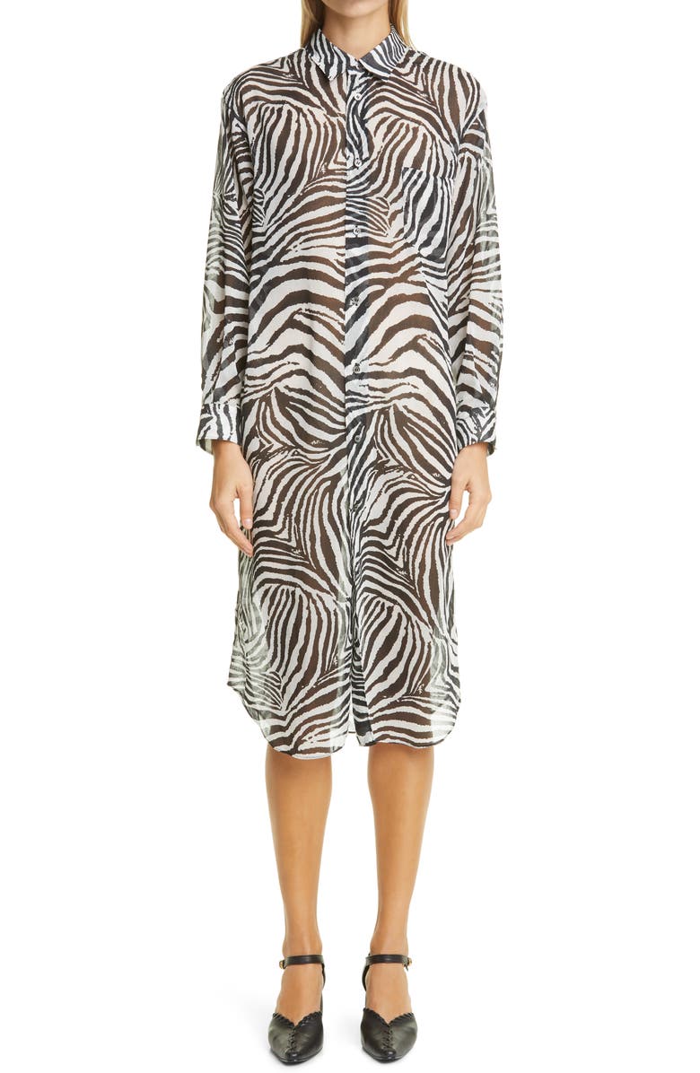 Junya Watanabe Zebra Print Long Sleeve Shirtdress, Main, color, 